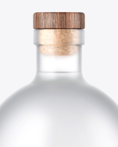 Frosted Glass Vodka Bottle with Wooden Cap Mockup PSD #6