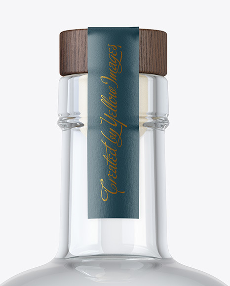 Clear Glass Vodka Bottle with Wooden Cap Mockup PSD #1