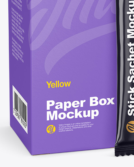 Download Glossy Stick Sachet W Paper Box Mockup In Sachet Mockups On Yellow Images Object Mockups