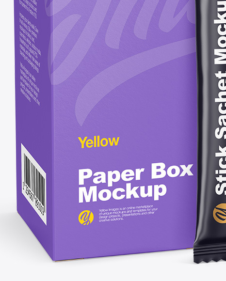 Download Matte Stick Sachet W Paper Box Mockup In Sachet Mockups On Yellow Images Object Mockups