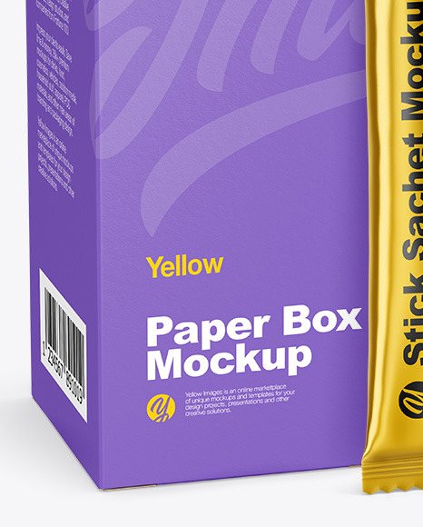 Matte Metallic Stick Sachet w Paper Box Mockup PSD #6
