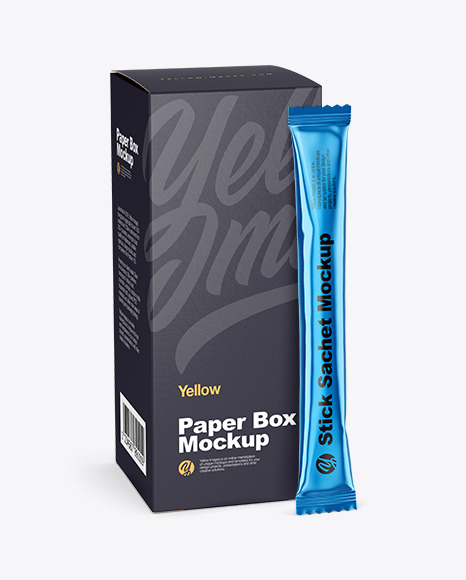 Metallic Stick Sachet w  Paper Box Mockup PSD #2