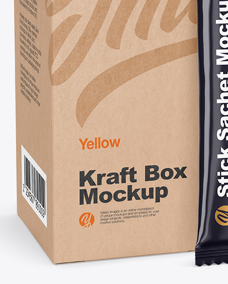 Glossy Stick Sachet w  Kraft Box Mockup PSD #6