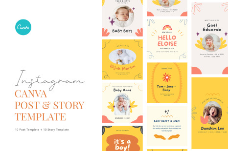 Cute Baby Birth Announcement Canva