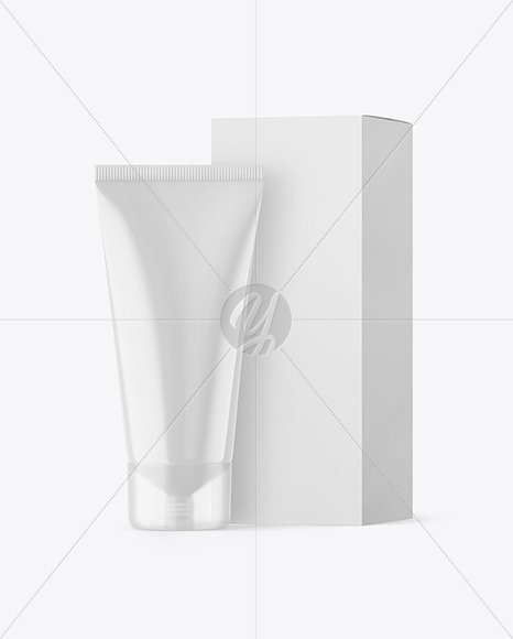 Download Glossy Cosmetic Tube With Box Mockup In Tube Mockups On Yellow Images Object Mockups