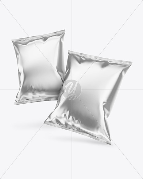 Two Glossy Metallic Snack Packages Mockup PSD #3