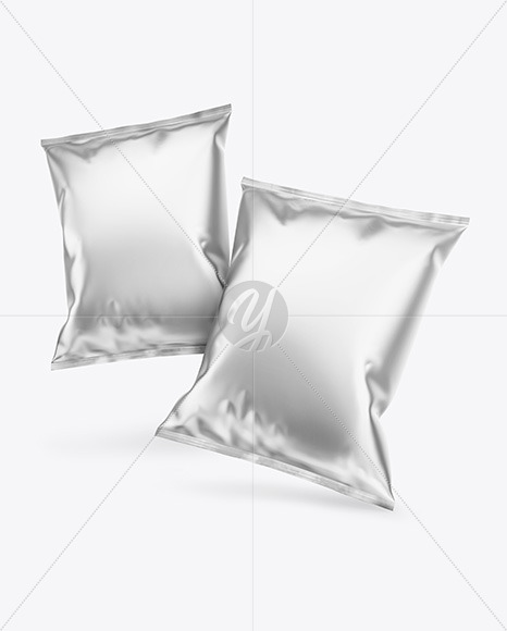 Two Matte Metallic Snack Packages Mockup PSD #3