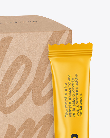 Matte Stick Sachet w  Kraft Box Mockup PSD #1