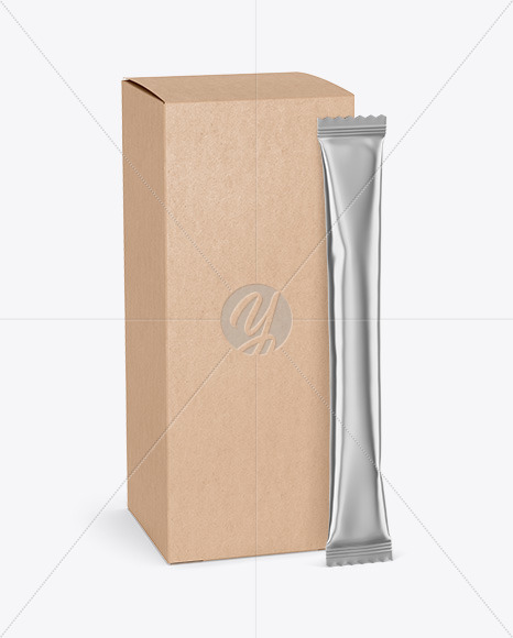 New Free Mockups – Matte Metallic Stick Sachet w/ Kraft Box Mockup – Download Now