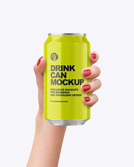 Download Aluminium Can With Glossy Finish In A Hand Mockup In Can Mockups On Yellow Images Object Mockups