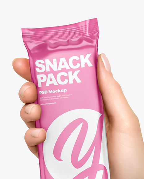 Glossy Snack Bar in a Hand Mockup PSD #2