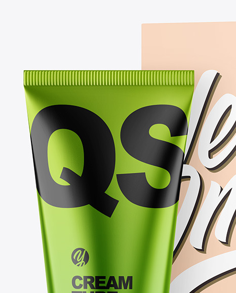 Metallic Cosmetic Tube with Box Mockup PSD #6