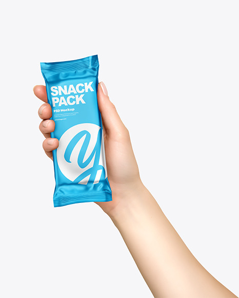 Metallic Snack Bar in a Hand Mockup