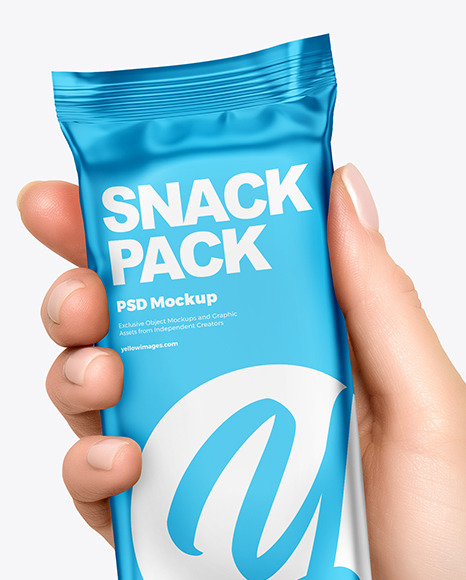 Metallic Snack Bar in a Hand Mockup PSD #2