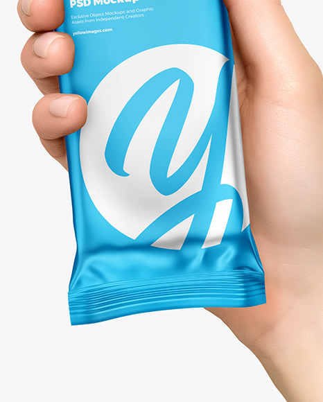 Metallic Snack Bar in a Hand Mockup PSD #1