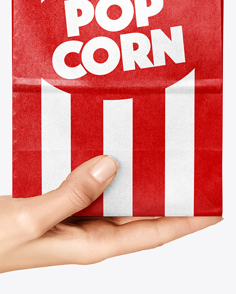 Paper Package w  Popcorn in a Hand Mockup PSD #1