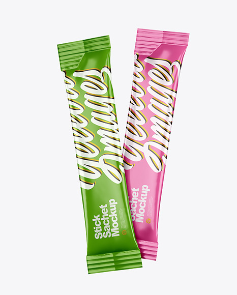 Two Glossy Stick Sachets Mockup