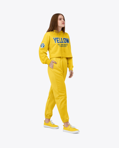 Download Girl In A Sport Suite Mockup In Apparel Mockups On Yellow Images Object Mockups