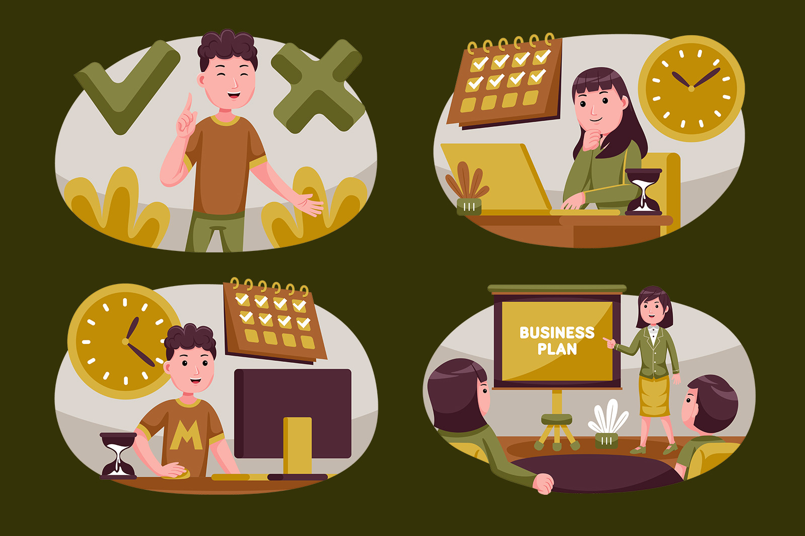 Business Vector Set on Yellow Images Creative Store