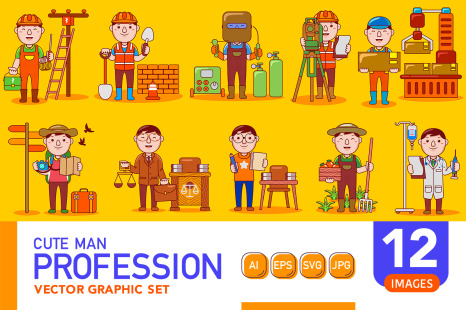 Cute Man Profession Vector Graphic Set 03