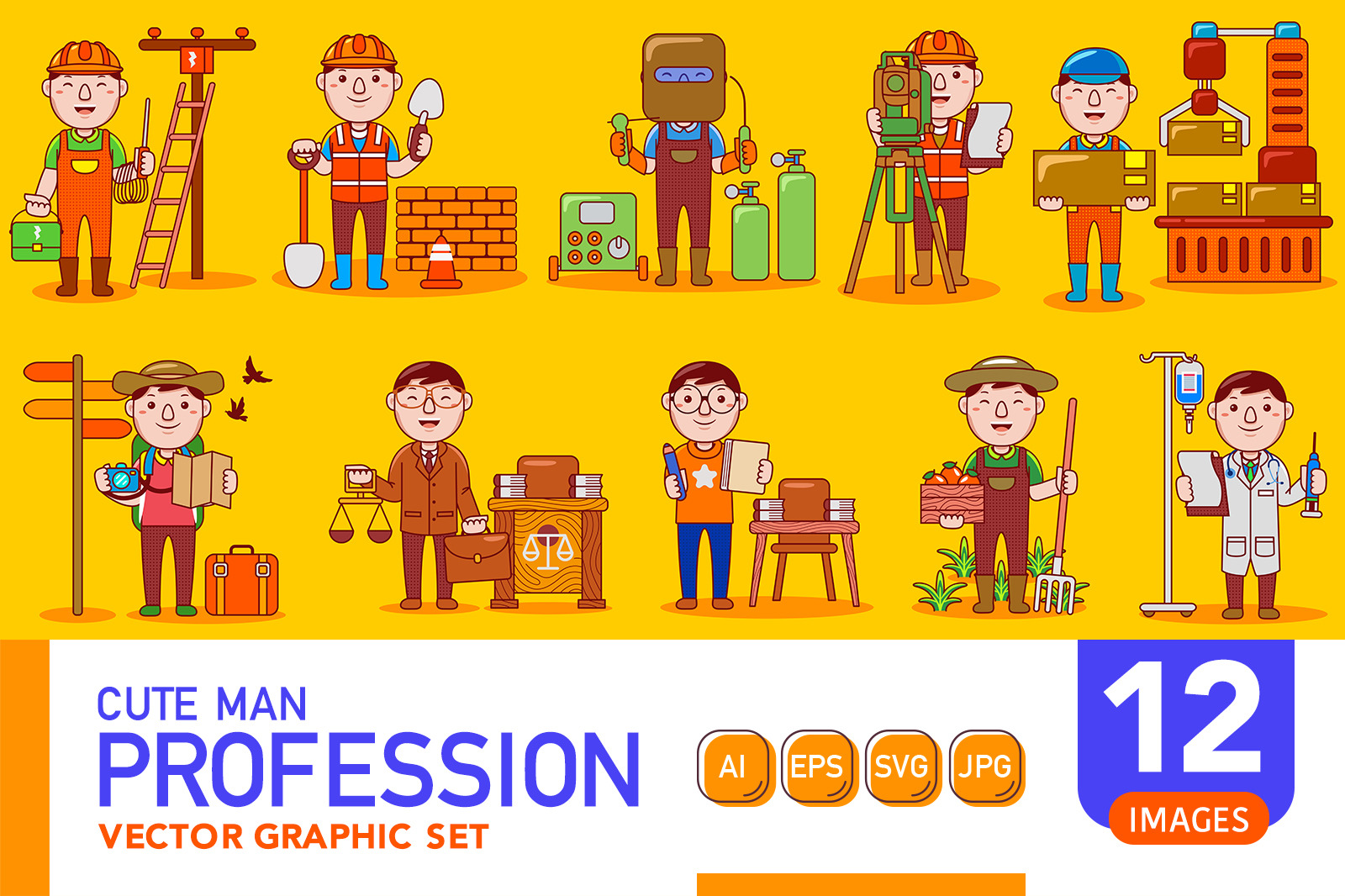 Cute Man Profession Vector Graphic Set 03