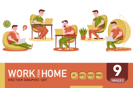 Work From Home Vector Graphic Set 03