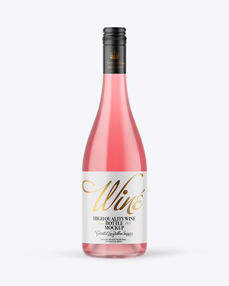 Clear Glass Pink Wine Bottle with Screw Cap Mockup PSD #2