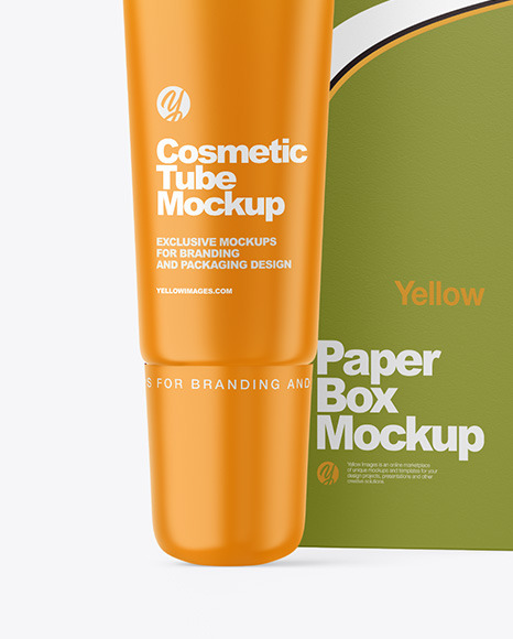 Download Matte Cosmetic Tube With Box Mockup In Tube Mockups On Yellow Images Object Mockups