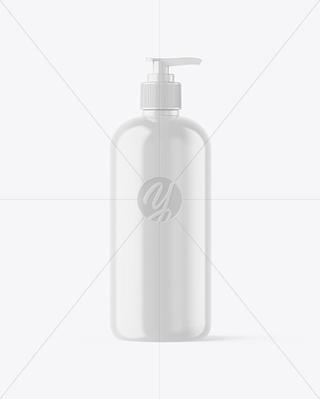 Download Glossy Cosmetic Bottle With Pump Mockup In Bottle Mockups On Yellow Images Object Mockups