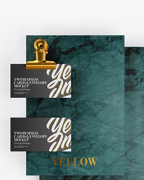 Two Business Cards Envelope with Marble Mockup PSD #1
