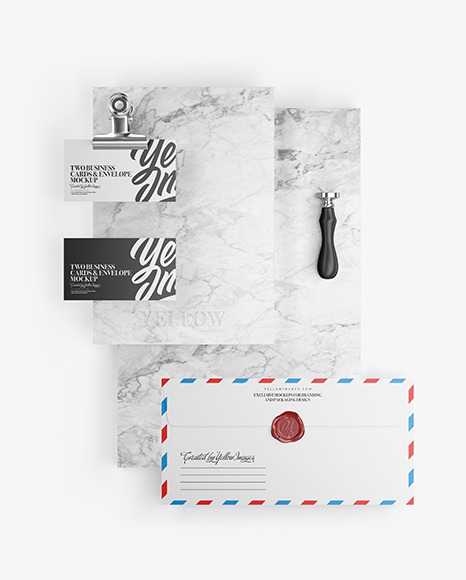 Two Business Cards Envelope with Marble Mockup PSD #6