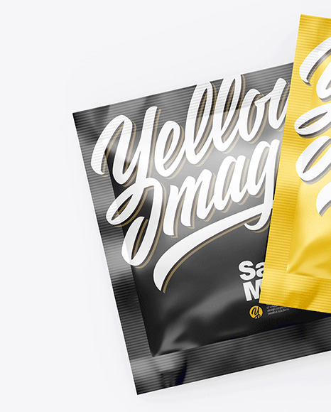 Two Glossy Square Sachets Mockup PSD #2