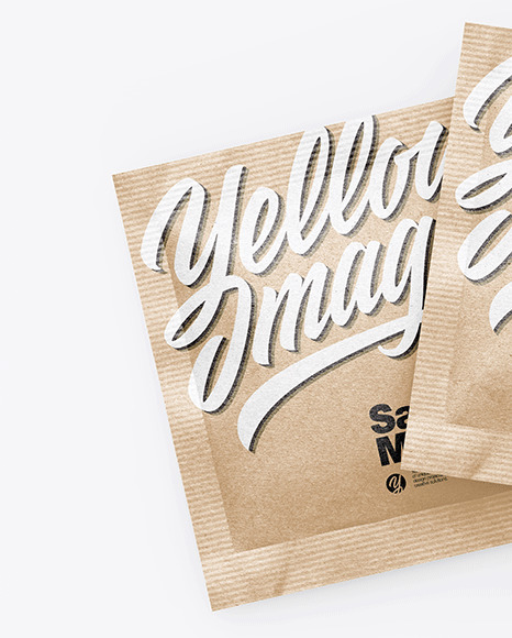 Two Kraft Square Sachets Mockup PSD #2