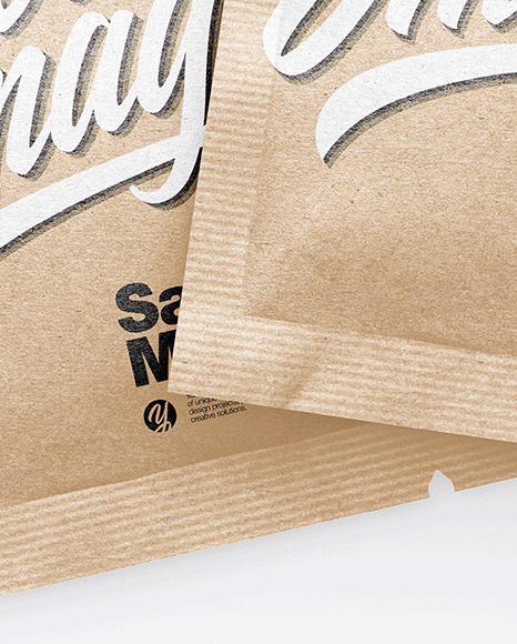 Two Kraft Square Sachets Mockup PSD #6