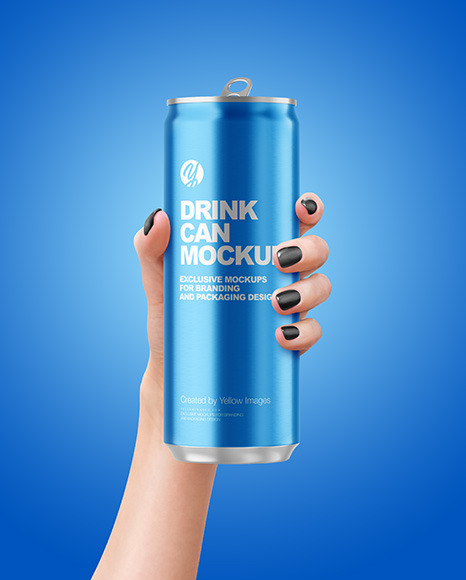 Textured Aluminium Drink Can in a Hand Mockup PSD #2