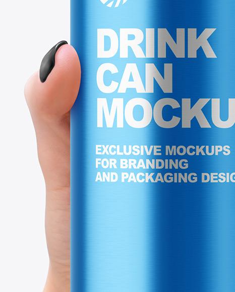 Textured Aluminium Drink Can in a Hand Mockup PSD #7