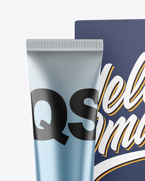 Metallic Cosmetic Tube with Box Mockup PSD #6