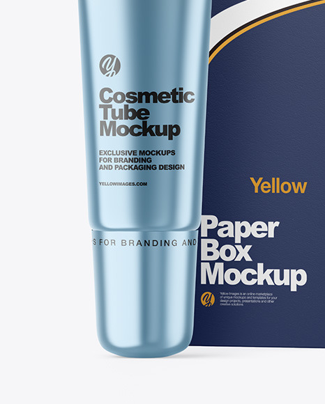 Metallic Cosmetic Tube with Box Mockup PSD #7