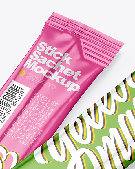 Two Glossy Stick Sachets Mockup PSD #2