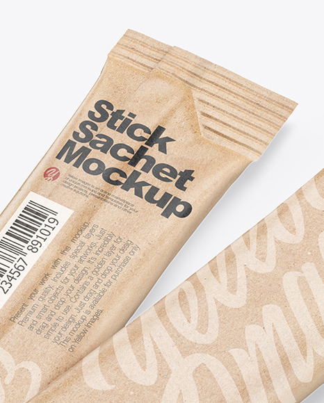 Two Kraft Stick Sachets Mockup PSD #2