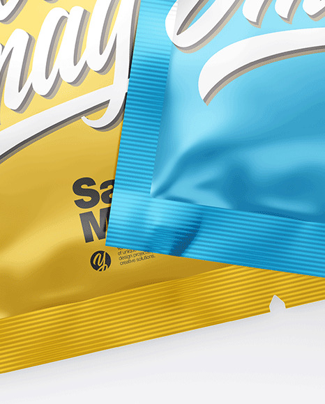 Two Glossy Metallic Square Sachets Mockup PSD #6