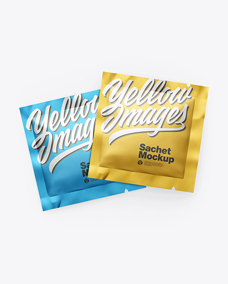 Download Two Matte Metallic Square Sachets Mockup Yellow Author