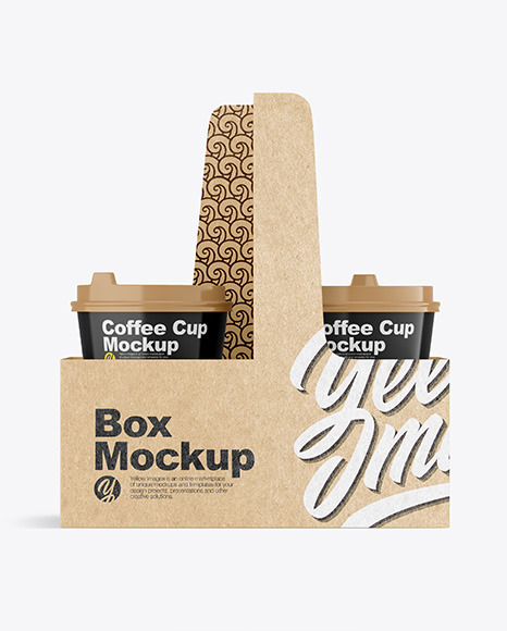 Glossy Coffee Cups in Kraft Paper Holder Mockup PSD #2