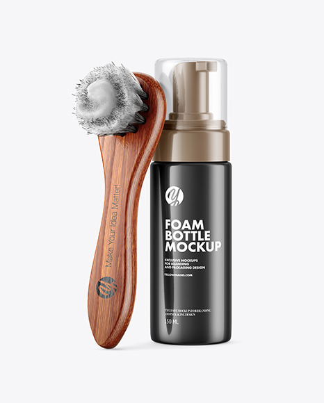 Foam Bottle with Shoe Brush Mockup