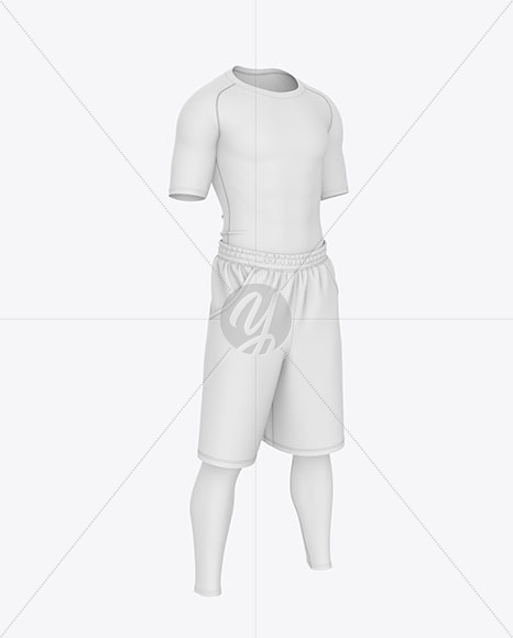 Download Men Compression T Shirt W Shorts Tights Mockup Front Half Side View In Apparel Mockups On Yellow Images Object Mockups