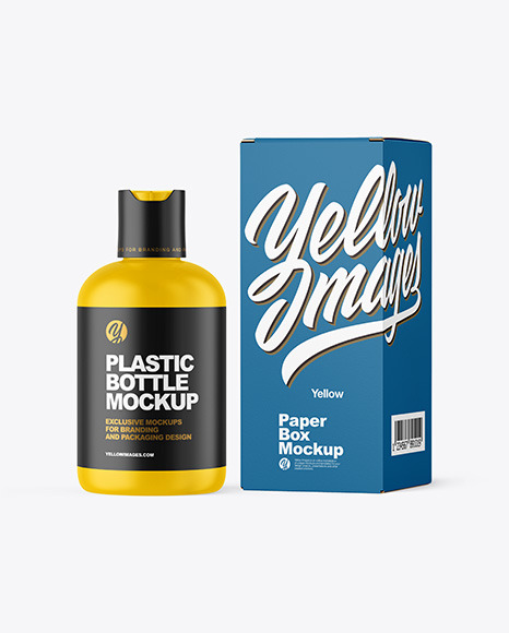 Download Matte Cosmetic Bottle With Box Mockup In Bottle Mockups On Yellow Images Object Mockups