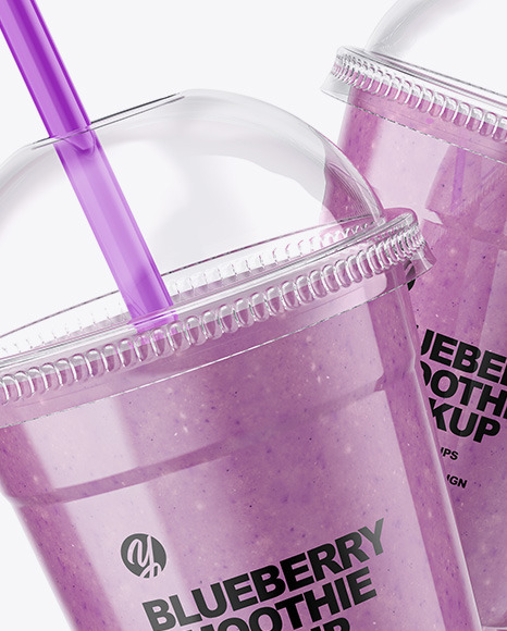Two Blueberry Smoothie Cups Mockup PSD #2