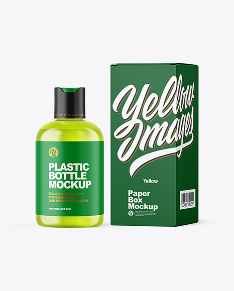 Color Plastic Cosmetic Bottle with Box Mockup