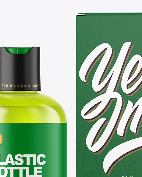 Color Plastic Cosmetic Bottle with Box Mockup PSD #6