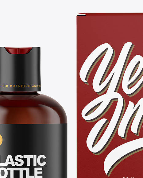 Amber Cosmetic Bottle with Box Mockup PSD #6